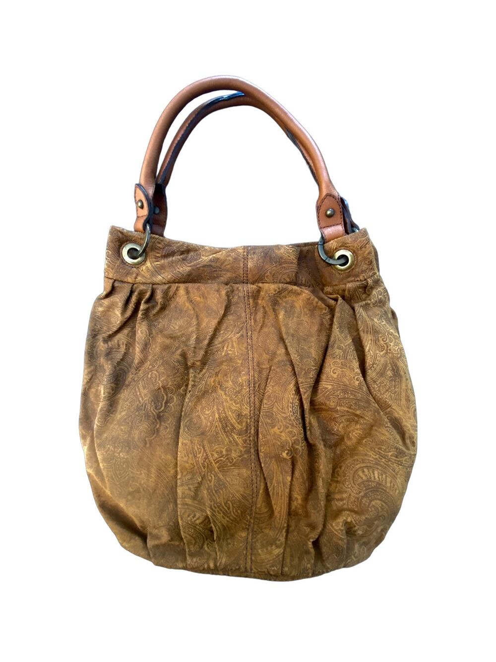 Coldwater Creek Brown Leather Paisley Bag Purse Satchel EUC A100262